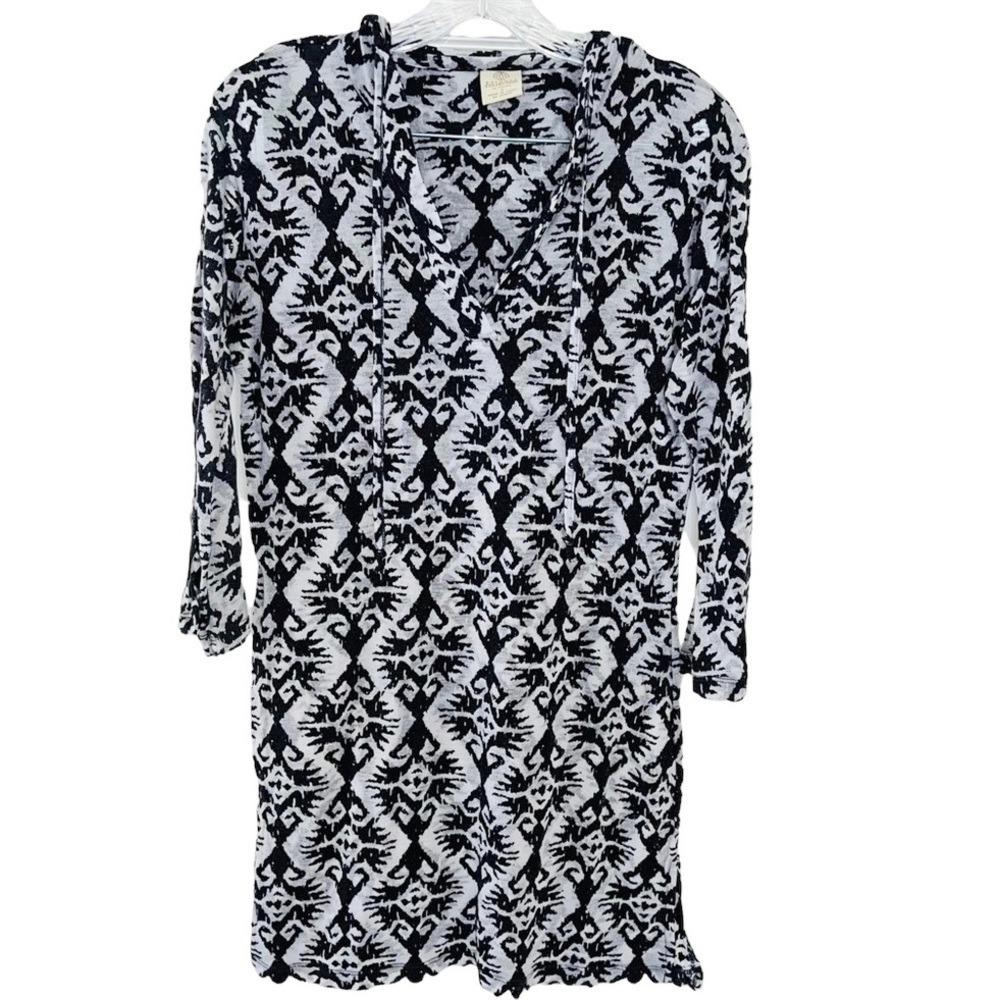 Balance Collection Hooded‎ V-Neck Black and White Swimsuit Cover-Up Dress
